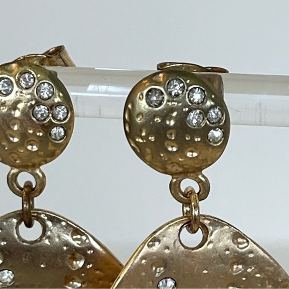 Gold Dangle Earrings with Crystal Accents - Picture 5 of 8